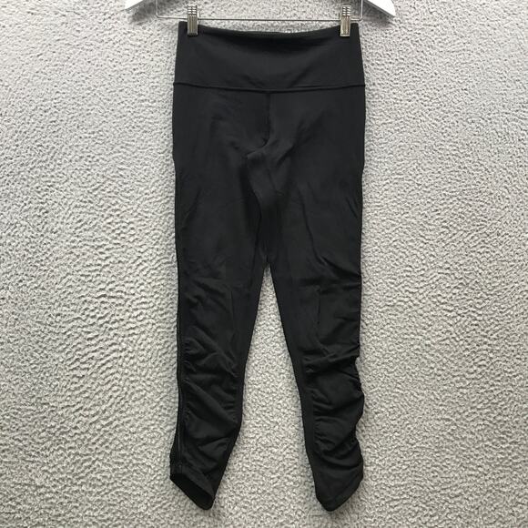 Lululemon Ivivva Ruched Leggings Womens Size 12 XL Logo Black - Picture 1 of 9